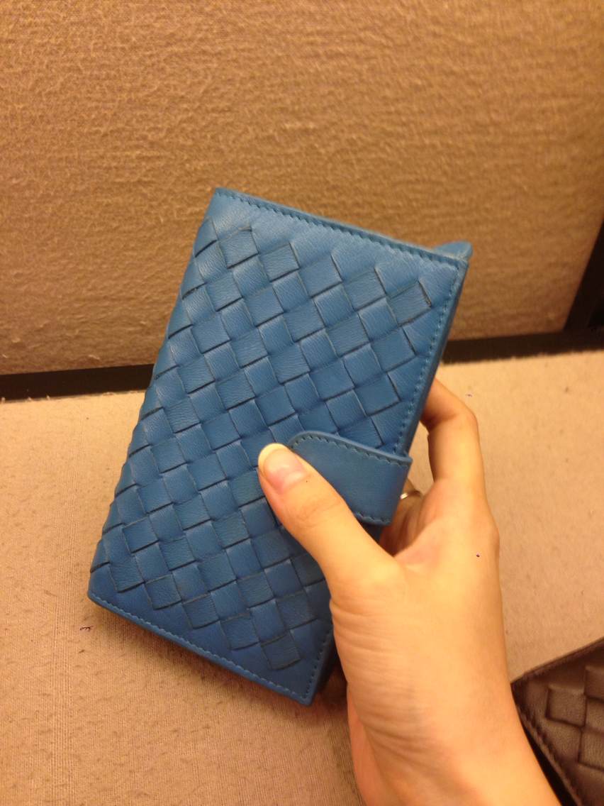 Bottega Veneta BV钱包 进口羊皮编织钱夹卡包 零钱包 蓝色